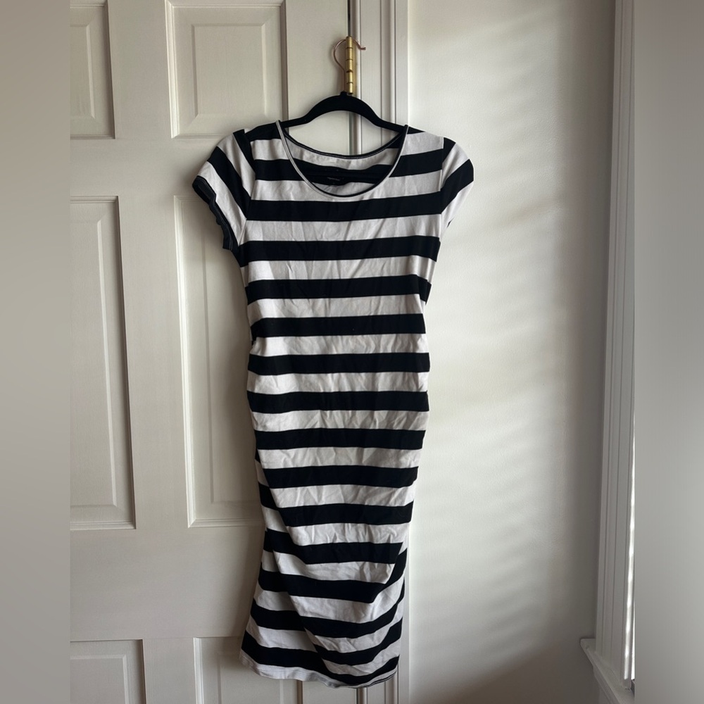 Women’s Maternity Dress; black and white stripe; Sz small
